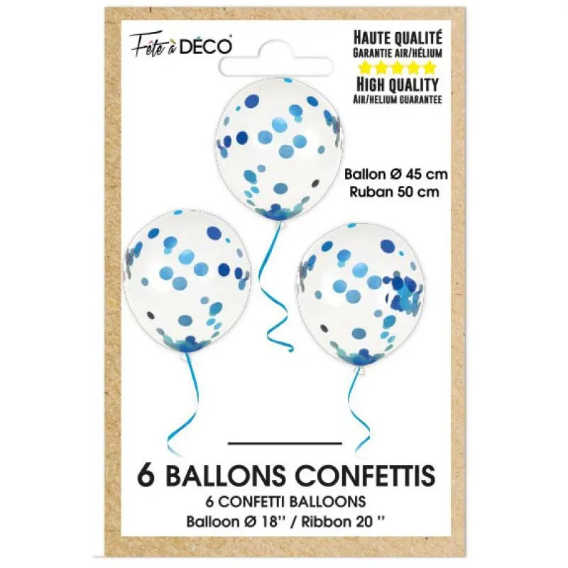 Ballon Confettis Bleu x6