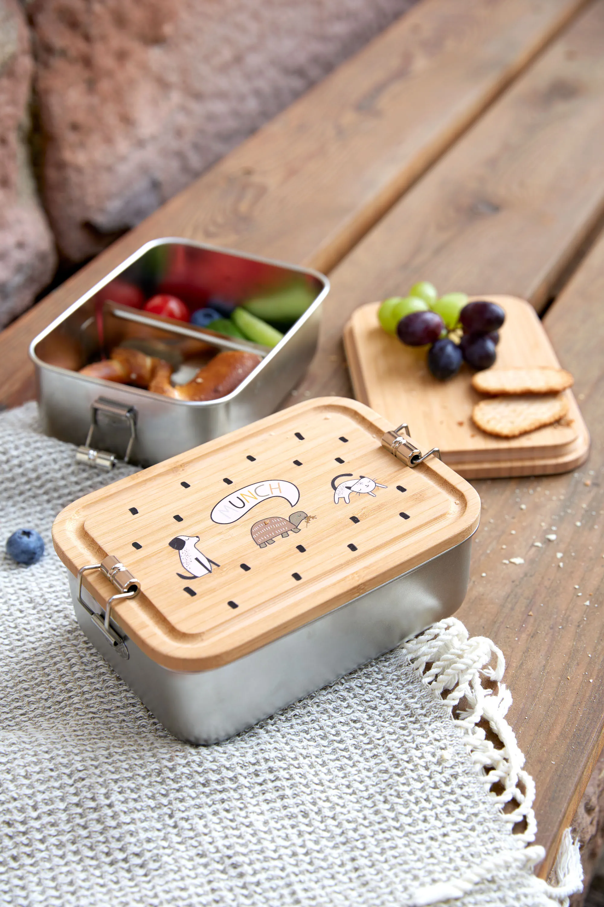Boîte à goûter inox bambou - enfants, Happy Prints | Lässig