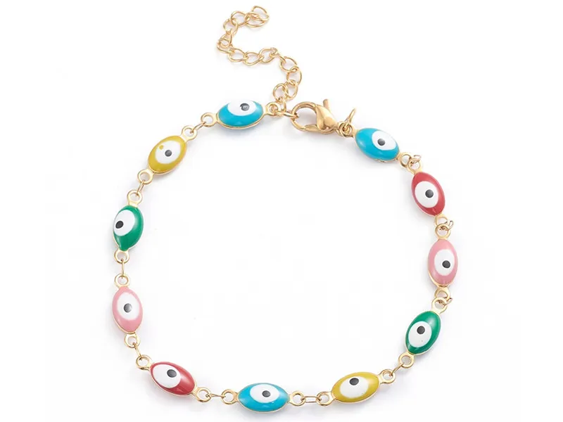 Bracelet chainette avec yeux porte bonheur émaillés - acier 304