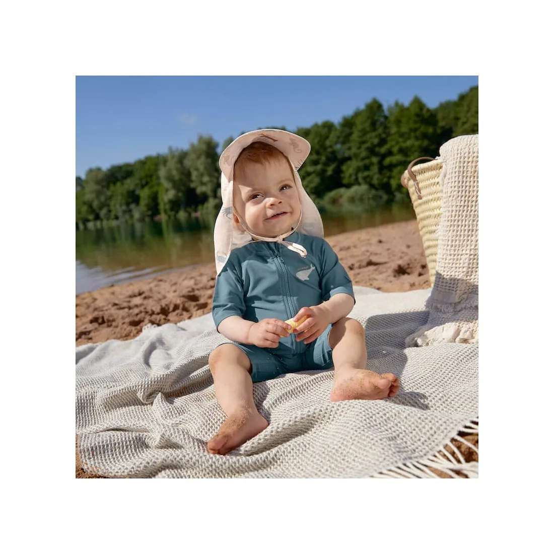 Casquette Protège-Nuque Enfant Splash&Fun Rayée Blanc Cassé / Bleue  - Lässig
