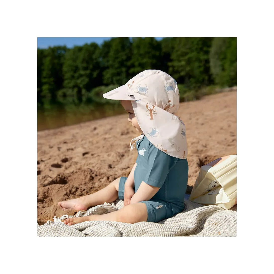 Casquette Protège-Nuque Enfant Splash&Fun Rayée Blanc Cassé / Bleue  - Lässig