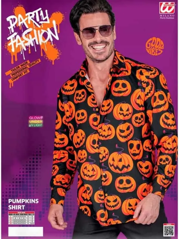 Chemise Halloween Homme : Motif Citrouille néon