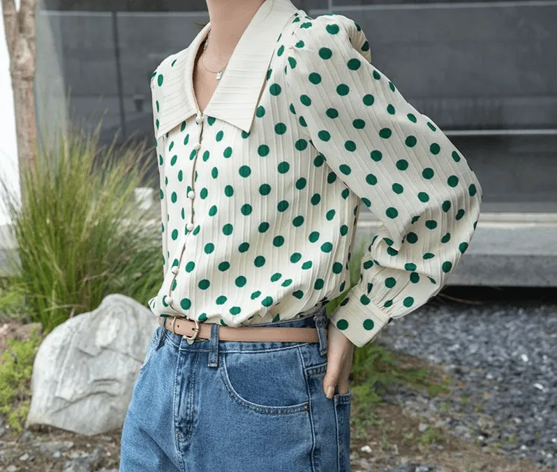 Chemisier Patchwork Pois Vintage Femme Office
