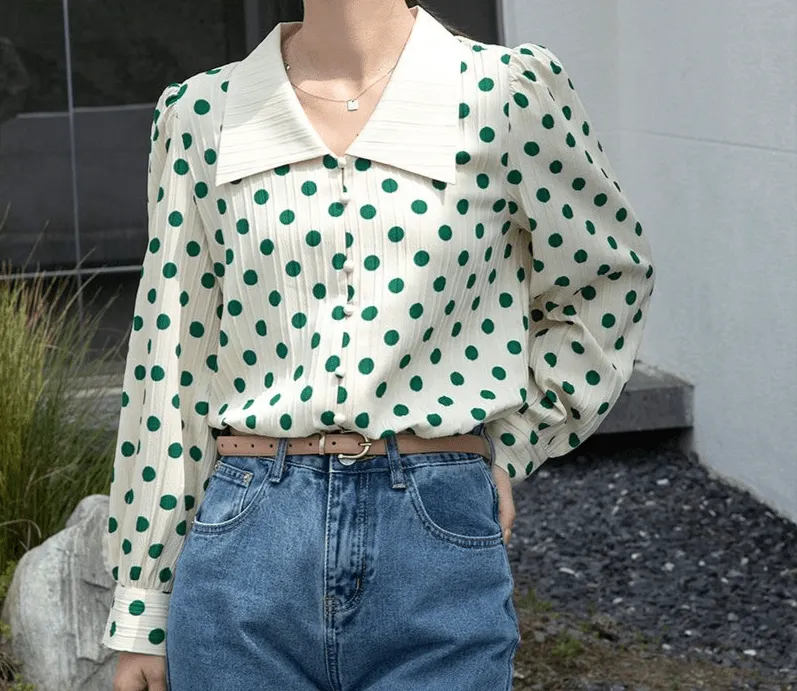 Chemisier Patchwork Pois Vintage Femme Office