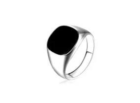 Chevalière homme carré noir lisse