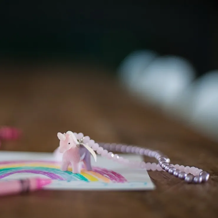Collier rose et violet Licorne