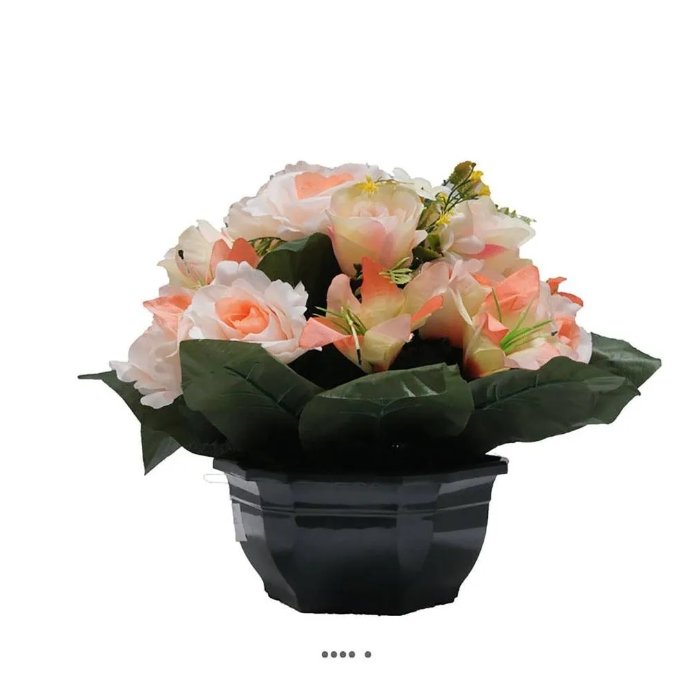 Coupe fleurs artificielles cimetière roses et lys Ø28cm rose saumon