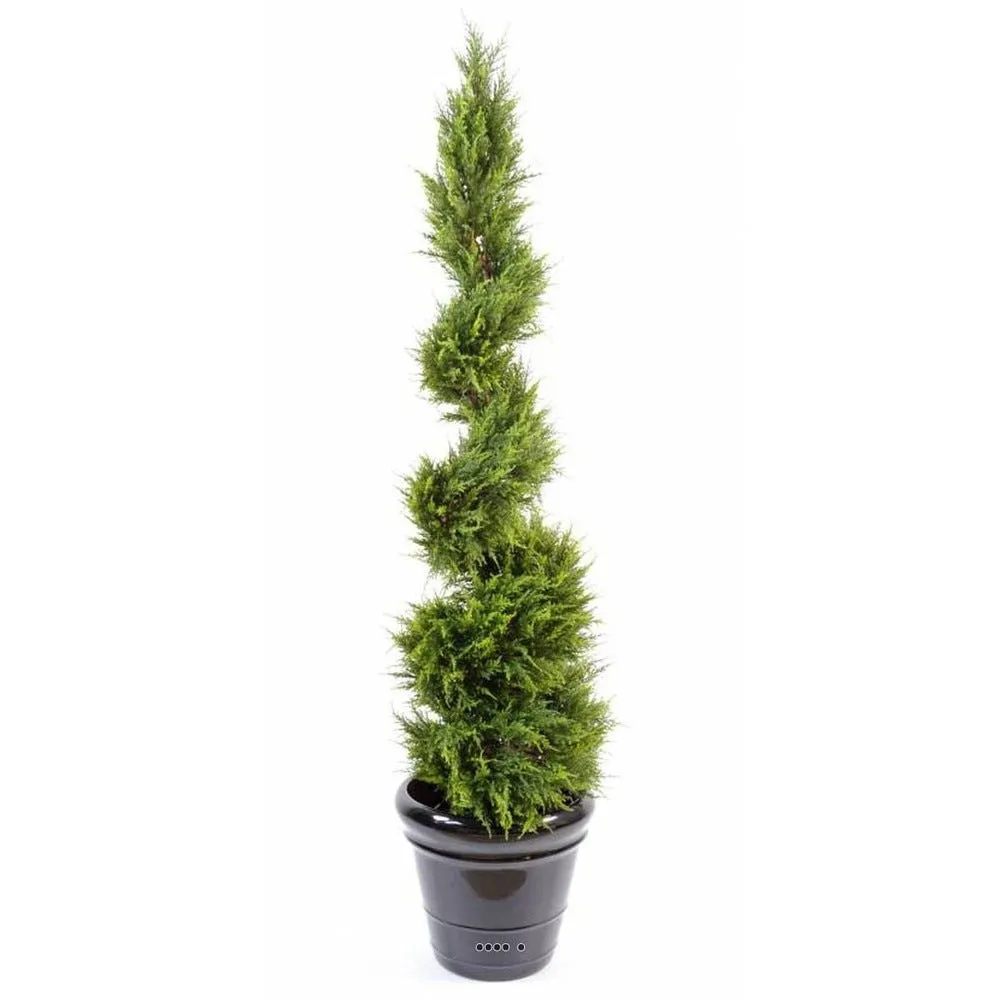 Cypres juniperus artificiel en pot sur tronc en spirale fine h160cm