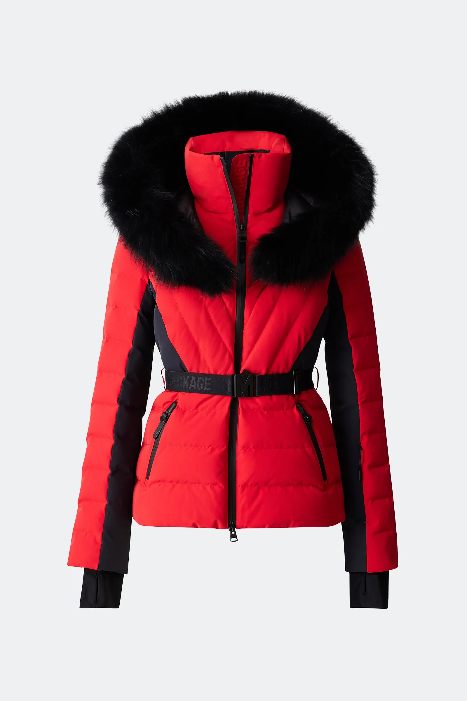 ELITA Manteau de ski en duvet avec fourrure de renard bleu amovible    
