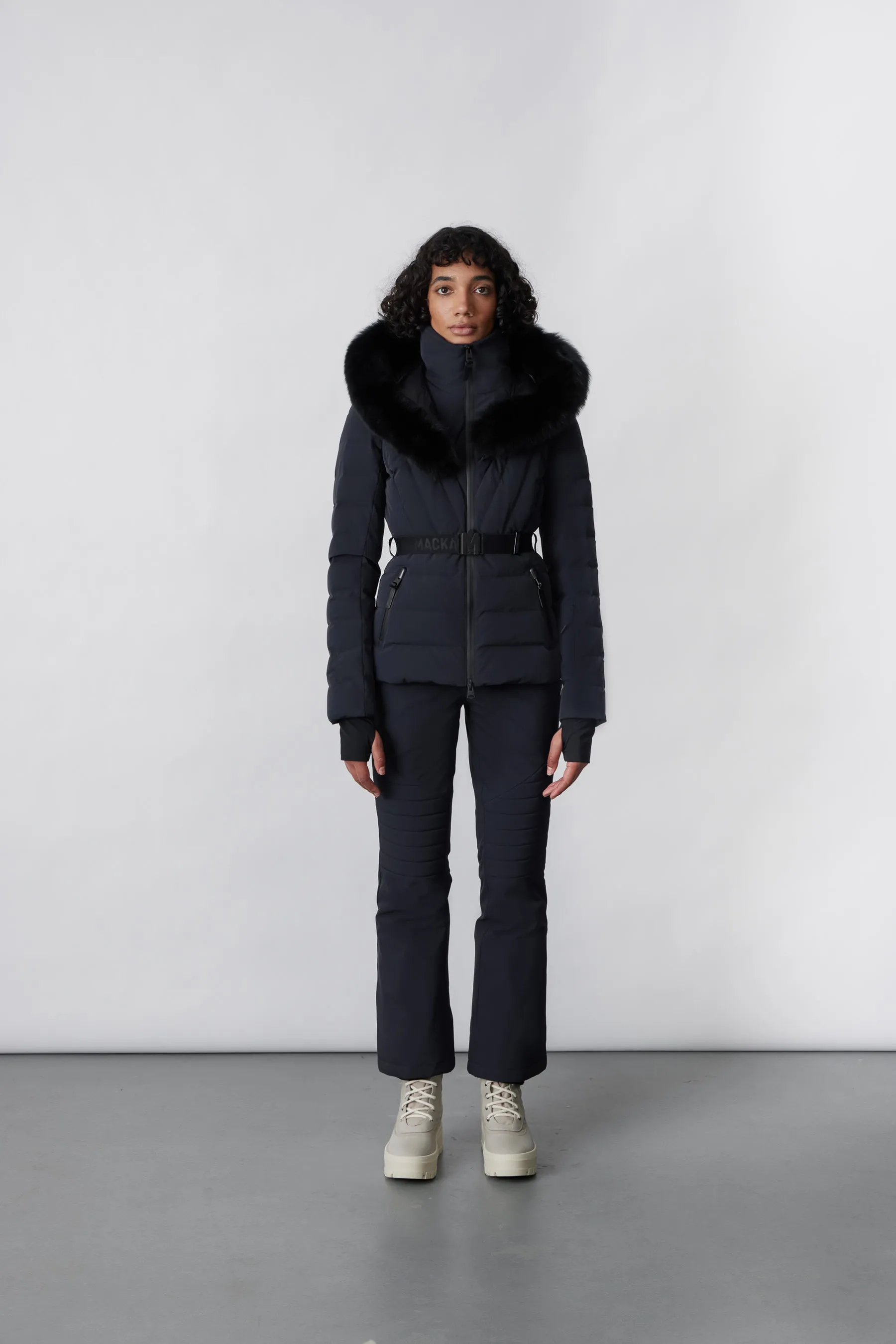 ELITA Manteau de ski en duvet avec fourrure de renard bleu amovible    