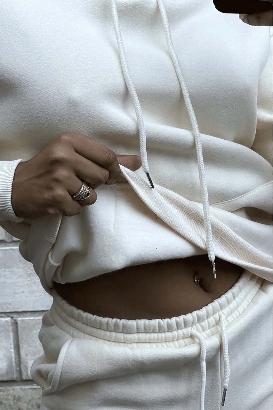 Ensemble 3 pièces doudoune sweat et jogging super épais en beige