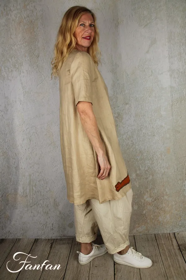Filly Biz Robe courte ou tunique, manches courtes patchwork Chat