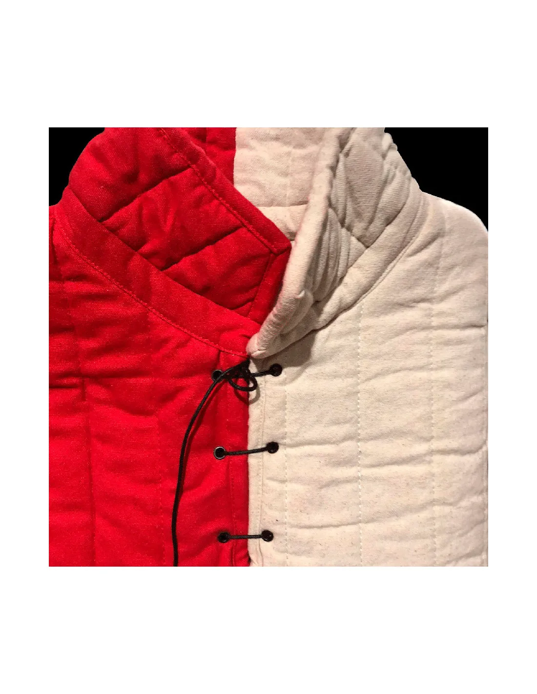 Gambison médiéval rembourré épais en rouge-naturel ⚔️ Boutique Épées