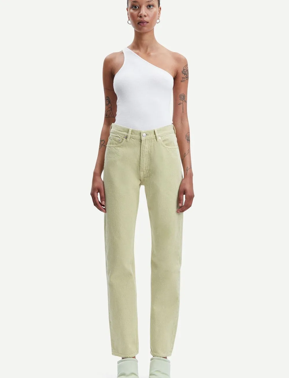 Jean droit vert clair en coton bio - susan jeans sage green femme