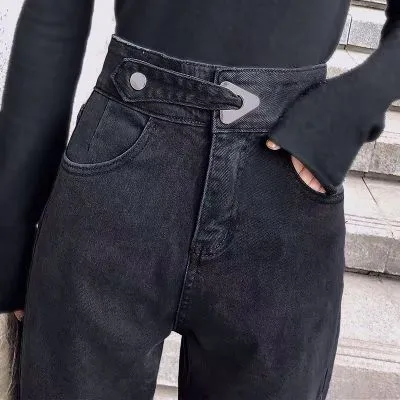 Jeans court droit taille haute pour femme