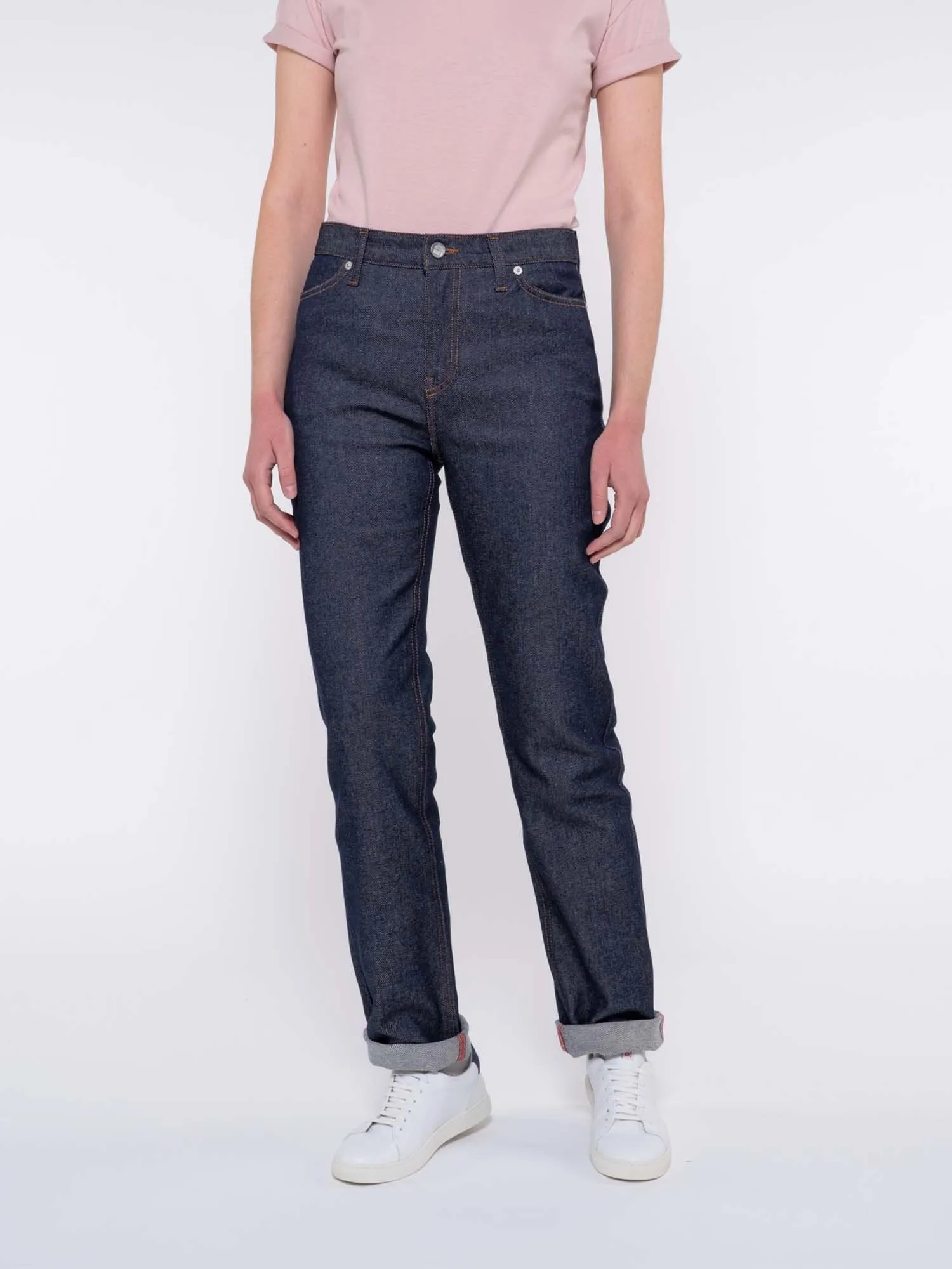 JEANS DROIT 201H taille haute coton bio superdenim flex indigo brut | 1083