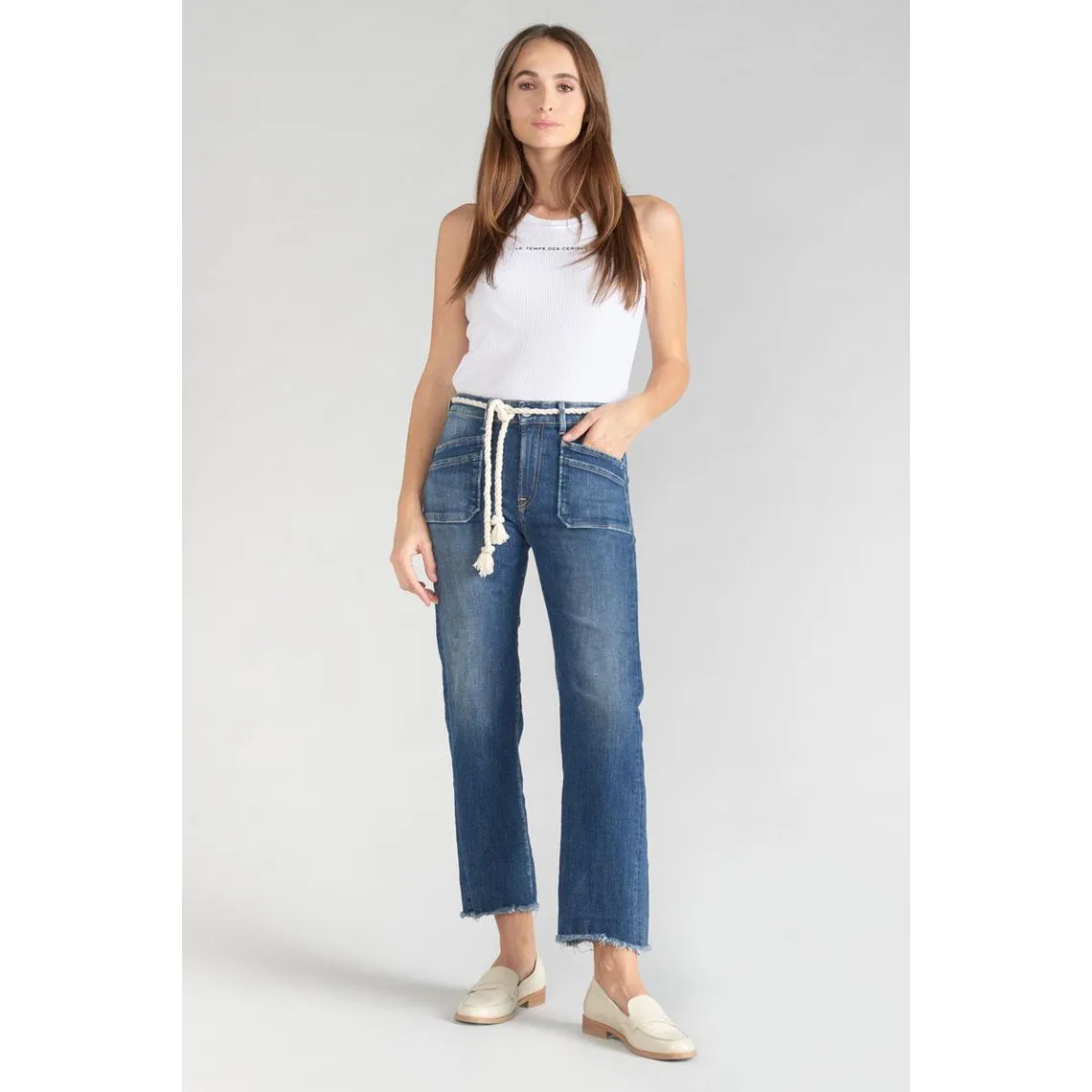 Jeans regular, droit pricilia, 7/8ème bleu en coton Noor | 3 Suisses