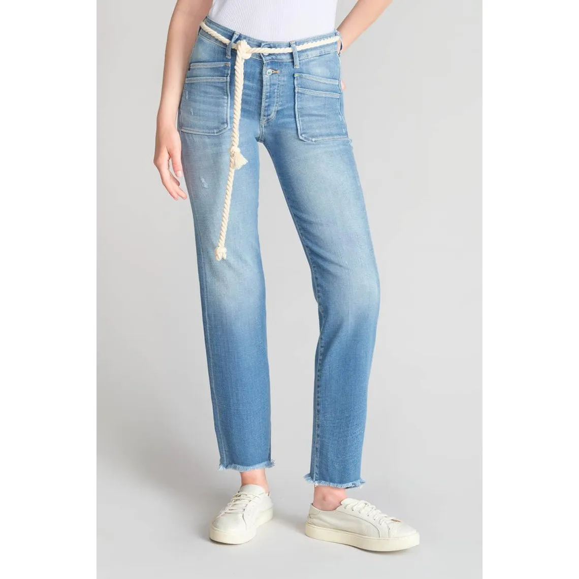 Jeans regular, droit pricilia, 7/8ème bleu Fleur | 3 Suisses