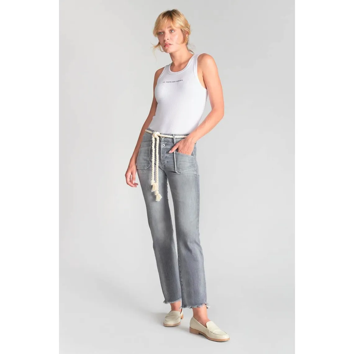 Jeans regular, droit pricilia, 7/8ème gris en coton | 3 Suisses
