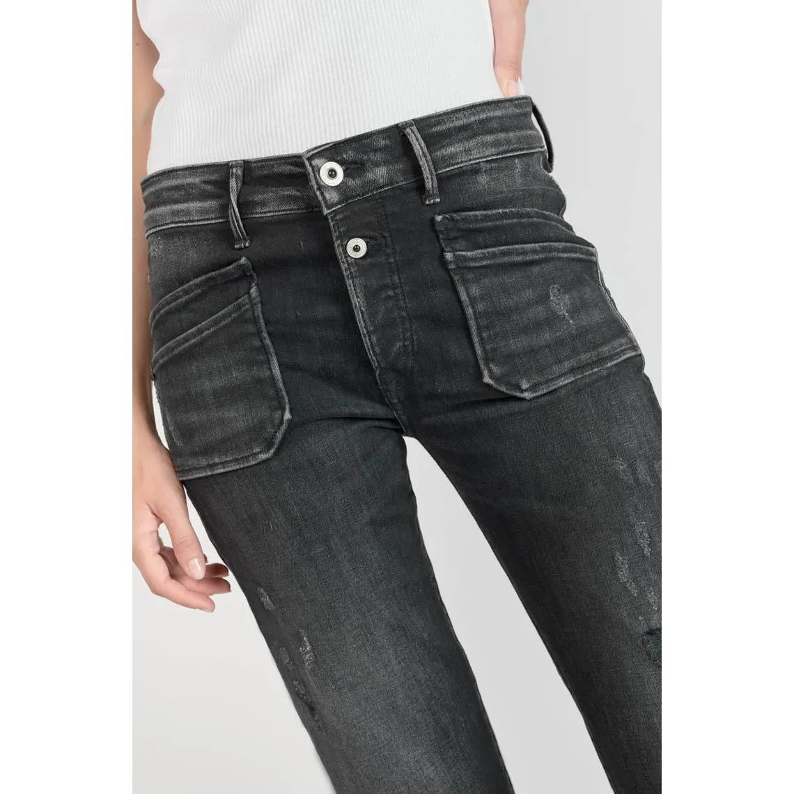 Jeans regular, droit pricilia, 7/8ème noir en coton | 3 Suisses