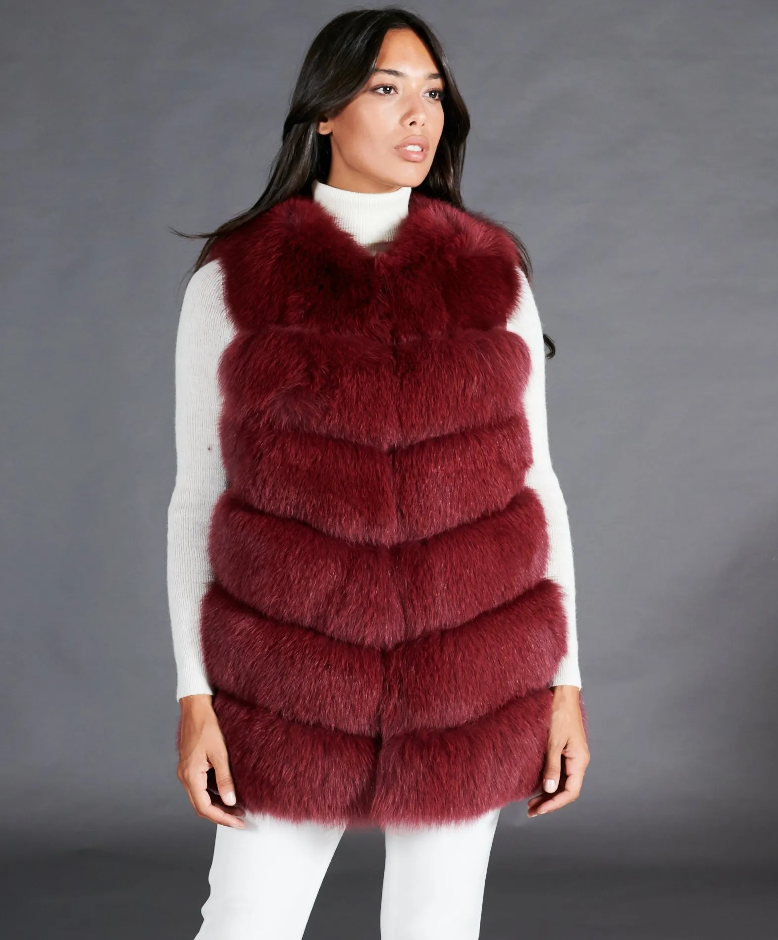 Manteau fourrure renard gilet renard bordeaux - Fourrure en ligne