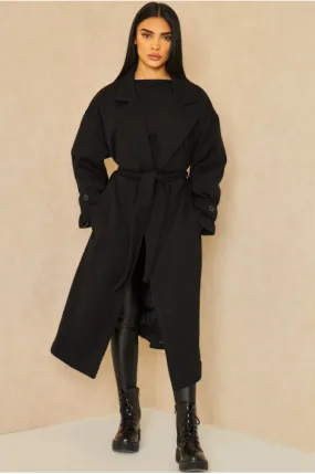 Manteau épais long côtelé style trench noir