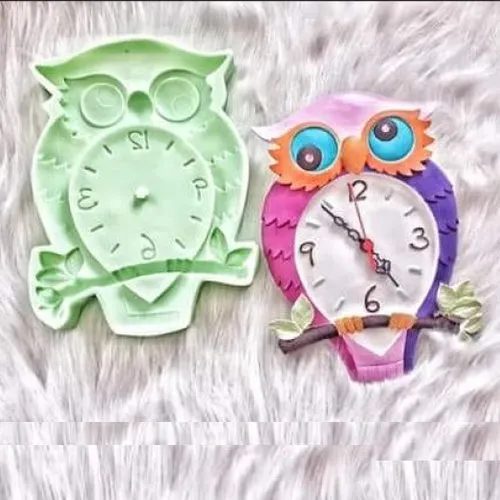 Moule silicone montre horloge hibou 28cm pour résine plâtre argile savon cire polyester béton fimo
