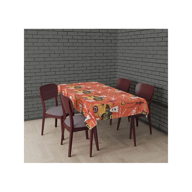 Nappe Orange Thème Halloween en Tissu 177x134cm