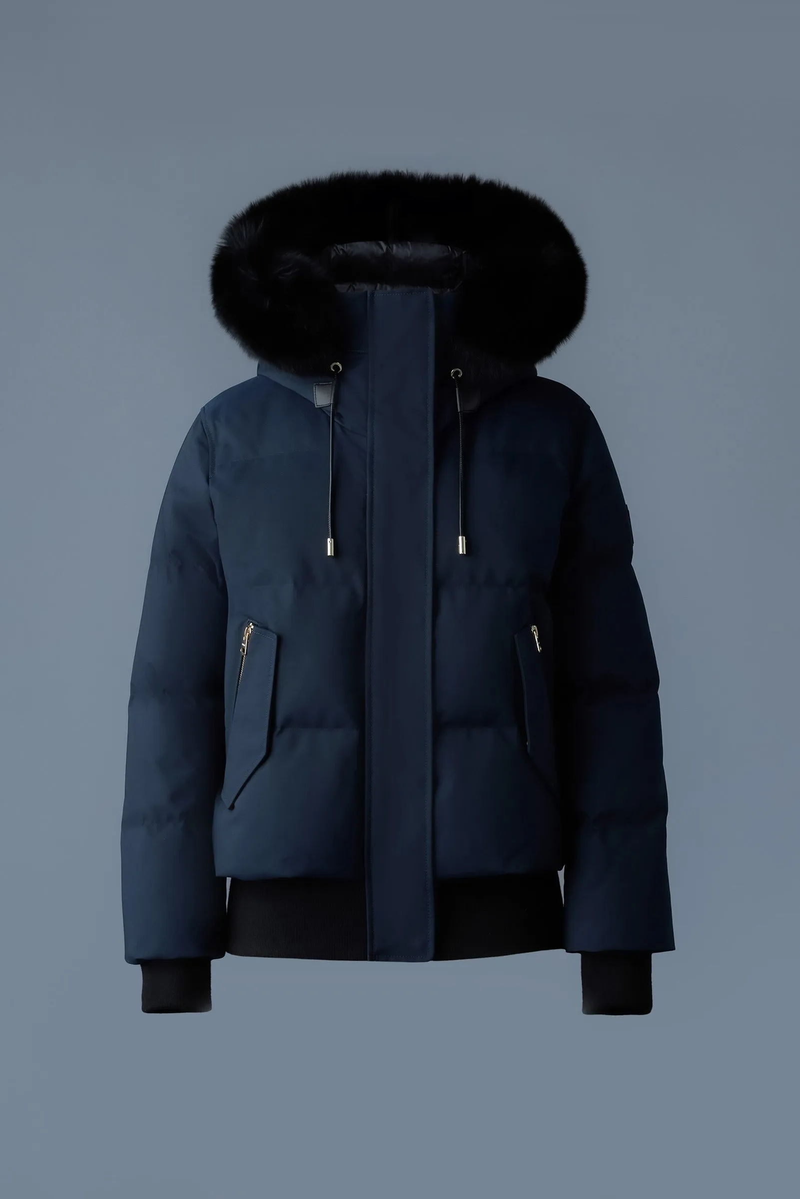 NEFI-BX Blouson en duvet avec capuchon bordé de fourrure de renard bleue