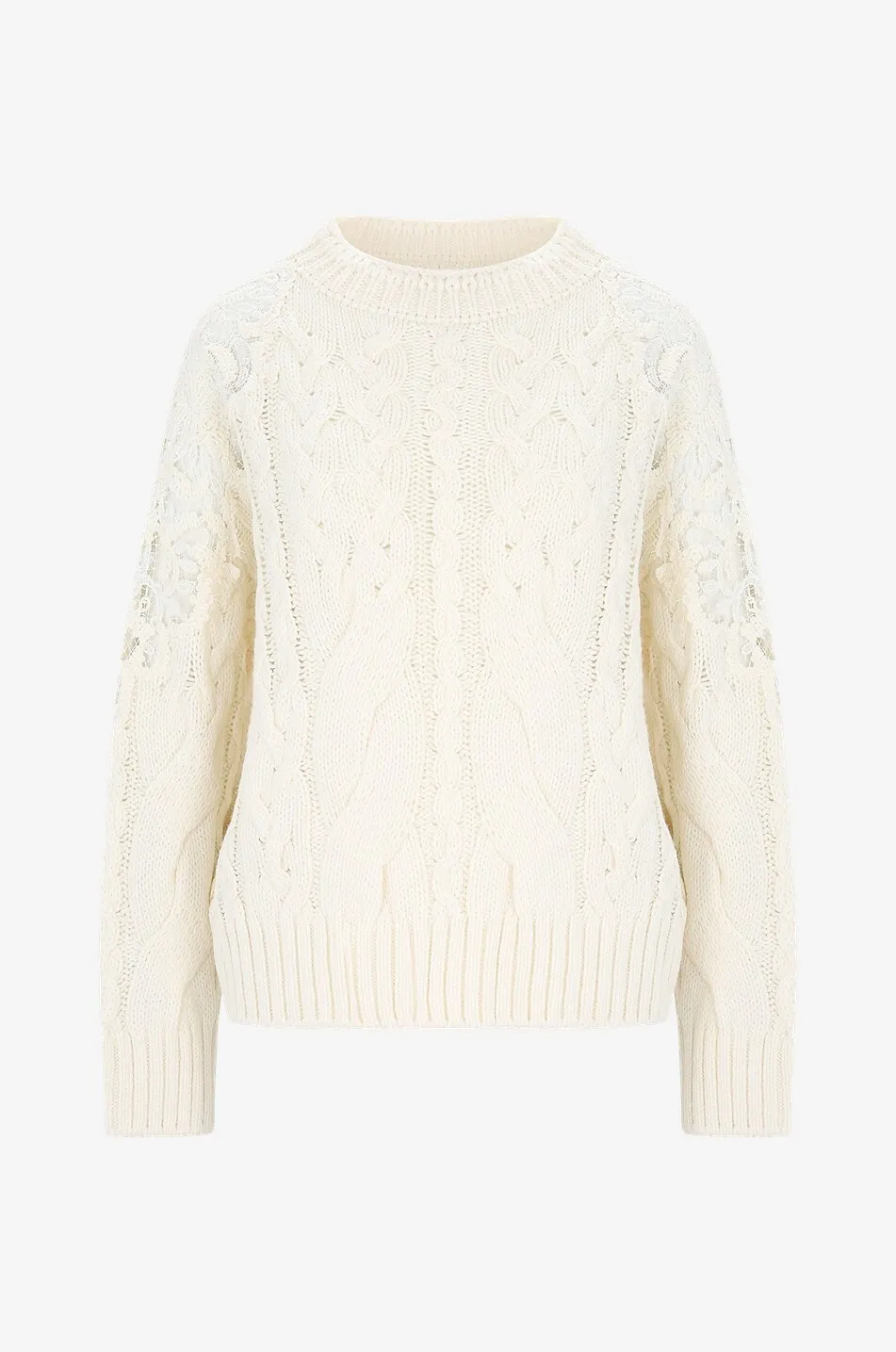 Pull torsadé épais embellli de dentelle