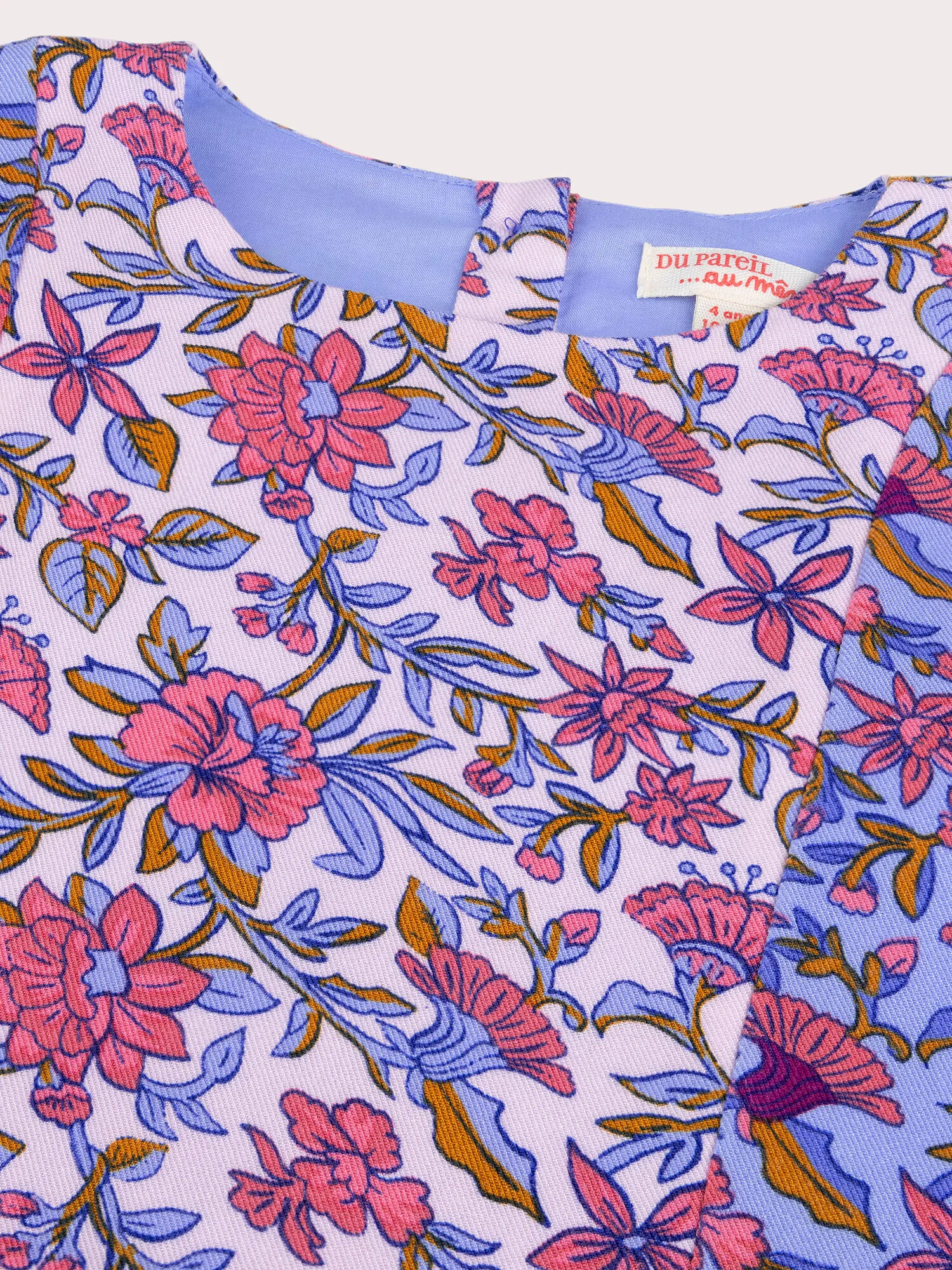 Robe patchwork imprimé fleuri bleu et rose pour fille
