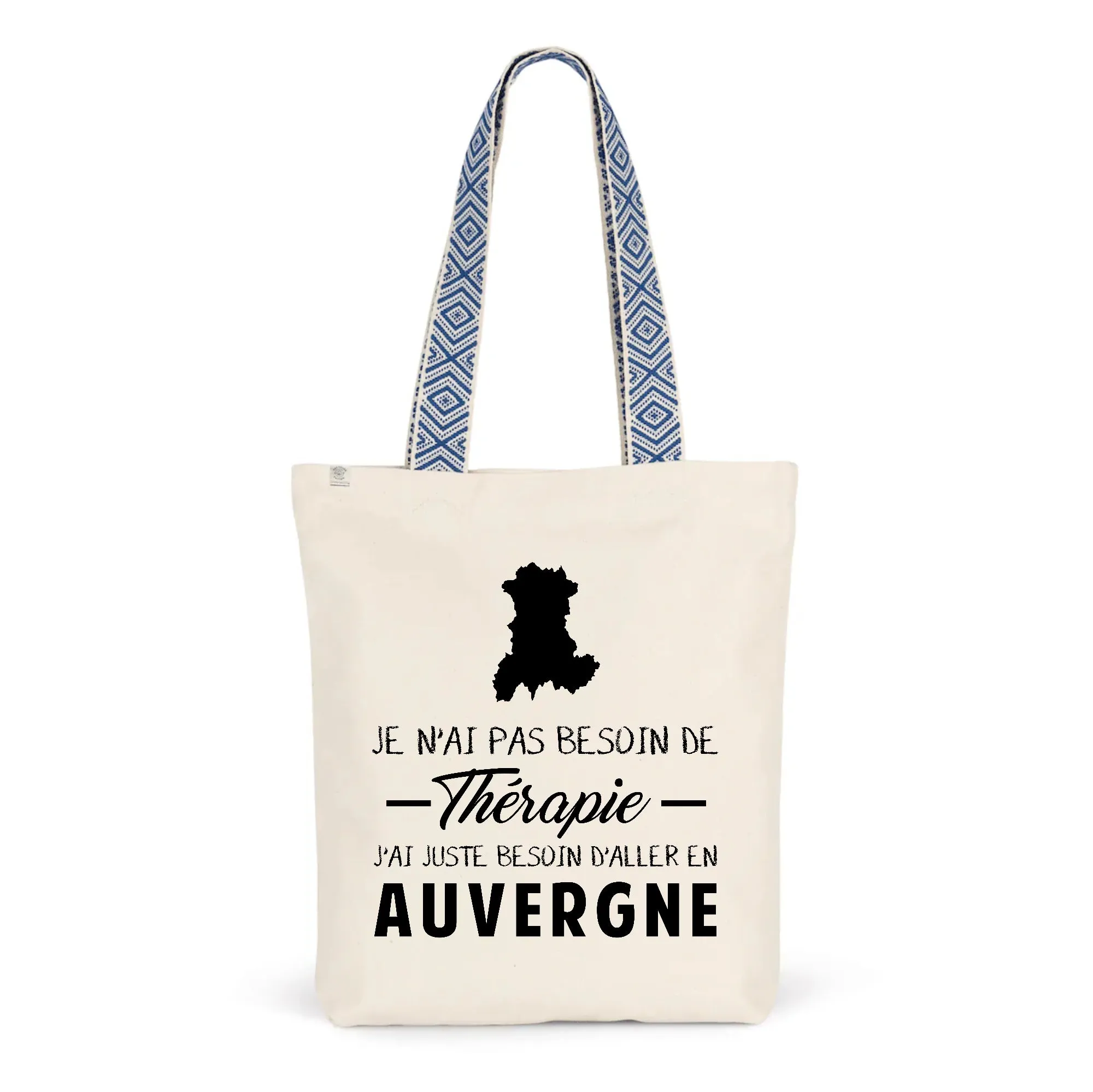 Sac réutilisable - Souvenir d'Auvergne - Totebag Cadeau ethnique - Coton bio - imprimé FR