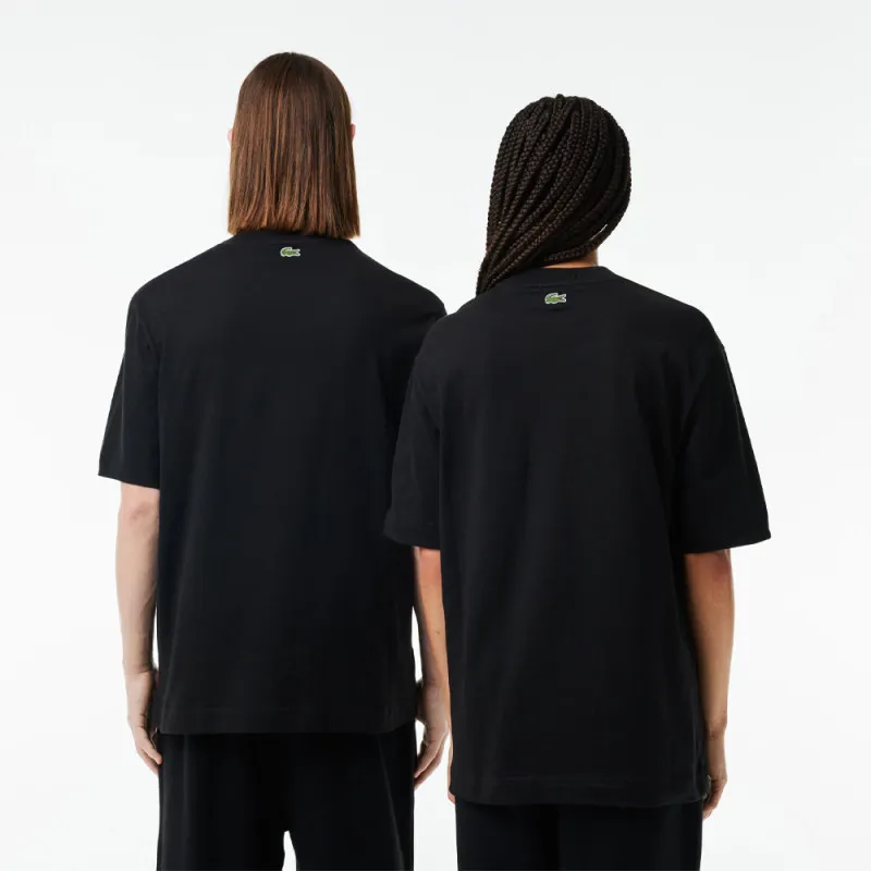 T-SHIRT UNISEXE LOOSE FIT AVEC GRAND CROCODILE COTON ÉPAIS NOIR