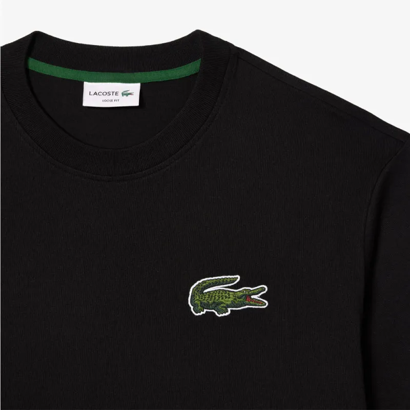 T-SHIRT UNISEXE LOOSE FIT AVEC GRAND CROCODILE COTON ÉPAIS NOIR