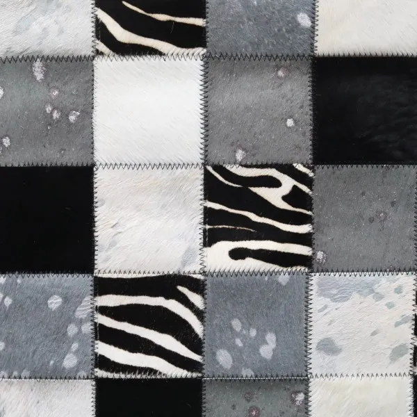 Tapis Patchwork Peau De Vache Noir Et Blanc